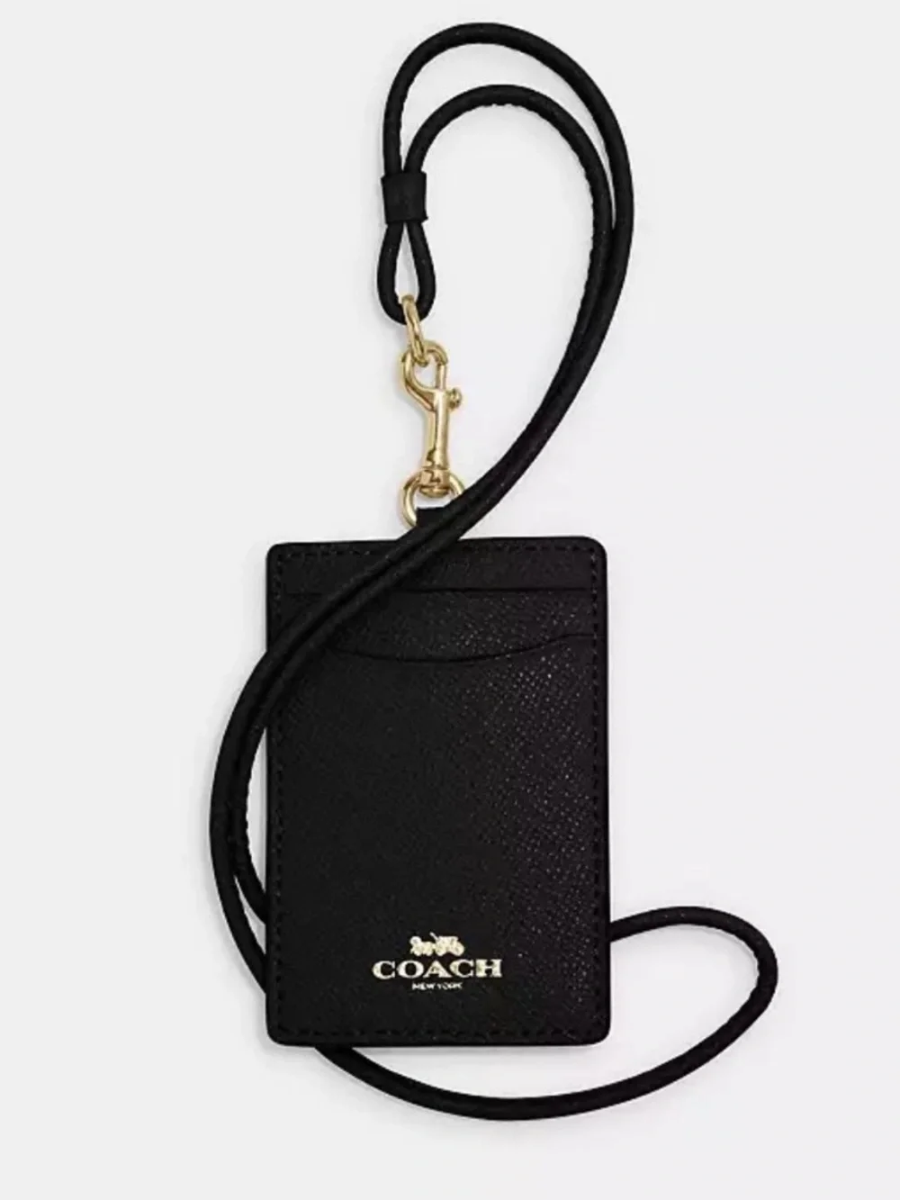 Coach Signature Solid Black Lanyard ID Badge Card Holder